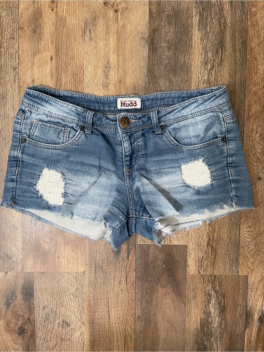 Mudd Women's Light Blue Distressed Jean Shorts
